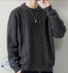 セーター ニット メンズ クルーネック ケーブル編み 長袖 ユニセックス ストレッチ ニットセーター 厚手 秋服 冬服 カジュアル 無地 柔らかい ゆったり メンズセーター