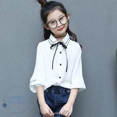 シャツ ブラウス 女の子 おしゃれ リボン付 長袖 入学式 卒業式 スーツ 女の子 ブラウス 子供服 ブラウス キッズ ジュニア フォーマル 女の子 110 120 130 140 150 卒園式 卒業式 可愛い