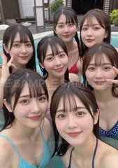 【アートポスター】水辺の美女たち 清楚な笑顔 夏の太陽光 爽やかポートレート #X51D0