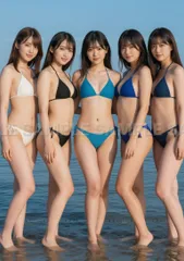 【高解像度 インテリアアート】美女 清楚 美少女 海辺 水着 青空 夏 海岸 ビーチ ポートレート #X51ED
