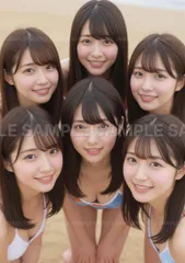 【特選 フォトアート】美人 美少女 海辺 夏 水着 笑顔 清楚 ショートヘア ロングヘア 友人 #X51F2