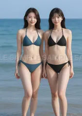 【高画質 A4ポスター】美人姉妹 海水浴場 水着 笑顔 青空 夏日 爽やか ポートレート #X520C