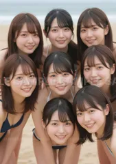 【アートポスター】清楚系美人水着美女笑顔 海辺の夏日ポートレート集 #X5213