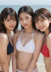 【アートポスター】美人 水着 海辺 笑顔 清楚 夏日 ポートレート 女性" #X5226