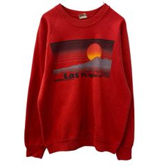 80s USA製 FRUIT OF THE LOOM プリントスウェット トレーナー L レッド フルーツオブザルーム 80年代 ラグラン 裏起毛 秋物 a810-5146