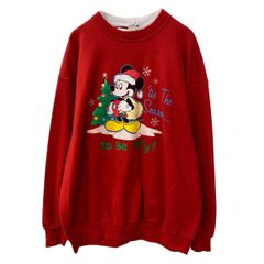 00s Disney プリントスウェット トレーナー XL レッド ディズニー 00年代 ミッキーマウス クリスマス 裏起毛 秋物 a810-5160