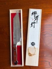大特価 堺孝行 ダマスカス 33層槌目 剣型 牛刀包丁 190mm マホガニー柄 青木刃物製作所 黒色 漆柄 職人 KitcheNaviコラボ 特注品 両刃 さびにくい 国産 日本製 배송비 무료