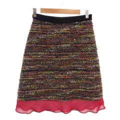 ルルロジェッタ ルールロジェット leur logette 美品 ツイードスカート フレアシルエット 膝丈 ラメ糸混紡 ベロア 1 マルチカラー /MX
