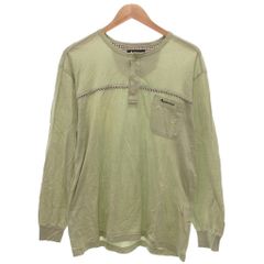 アクアスキュータム AQUASCUTUM 美品 ロンT 長袖カットソー ヘンリーネック ロゴ刺繍 胸ポケット M ライトグリーン /OB ■ECG009