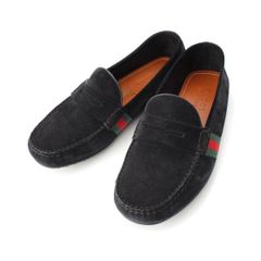 グッチ スウェード シェリーライン ドライビングシューズ ローファー 566294 ブラック 6 1/2【中古】