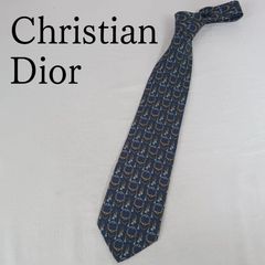Christian Dior クリスチャンディオール ネクタイ 小紋柄 紺 ワイドタイ 絹100% チェーン柄 ムッシュ【ケ199】