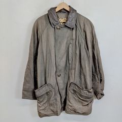 90s Foreight company レザーコート 牛革 ジップアップ ジャケット 本革 ペイズリー 裏地 型パッド ラグランスリーブ 古着 VINTAGE グリーン ブラウン系 L  J329