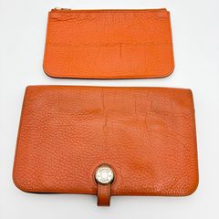 HERMES エルメス 長財布 小銭入れ ドゴン GM オレンジ 가죽