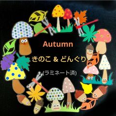 【秋の壁面飾り】きのこ & どんぐり (両面仕様)落ち葉♪カラフル♪ラミネート済④