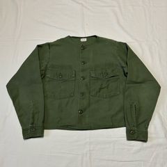 70s U.S.ARMY ユーティリティシャツ OG-107 裾カットカフ コットンサテン オリーブグリーン 14 1/2×31表記