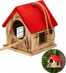 シャンディニー(Chandeny) 木製 バードハウス ガーデンオブジェ 木製インテリア 北欧風 庭 装飾雑貨 写真映え (レッド)