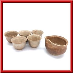【良品】 萩焼 天鵬 天鵬山窯 湯さまし 煎茶碗 湯呑み 湯飲み 5客 煎茶道具 茶器 和食器 6点セット 陶器製
