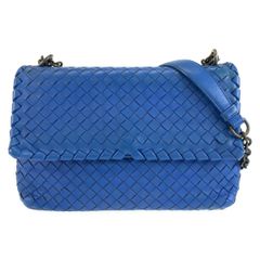 ボッテガヴェネタ BOTTEGAVENETA イントレチャート オリンピア チェーンショルダーバッグ ブルー レザー レディース 【1-0292464】