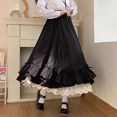 人気商品 カート プリーツスカート レース柄 スクールスカート ハイウエスト ロリータ フリル 量産型 クラシカル プリンセス ウェストゴム 学院風 Ａライン ふわふわ