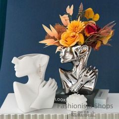 【新品未使用】 フェイス フラワー ベース オシャレ 花瓶 花器 おしゃれ お洒落 水差し インテリア 小物 花器 雑貨 観葉植物 セラミック製 未使用 新品 