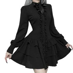 【新品】 [KLGIRL] ハロウィン コスプレ ゴスロリ ワンピース ゴシック 黒 アイドル衣装 ロリータ ミニ丈 ドレス 暗黒系 原宿系 地雷系 サブカル系 ろりーた 姫 お嬢様 パンク風 レトロ風 コスチューム パーティー ライブ 舞台衣装 S (c