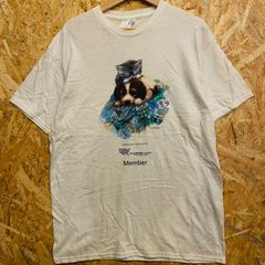 THE HUMANE SOCIETY ヒューメインソサエティ 犬 猫 アニマルアート プリント Tシャツ L ホワイト 白 ホンジュラス製 DELTA アニマルTシャツ 古着