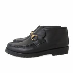 グッチ GUCCI ローファー 革靴 61/2 ホースビット ハイカット 切り替えデザイン 黒 ブラック ■MNK11