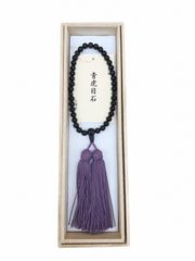 女性用 数珠 青虎目石7ミリ玉 共仕立 正絹頭房 紫色 桐箱付き 念珠