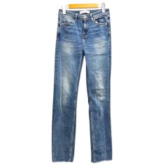 ザラ ベーシック ZARA BASIC デニム ジーンズ パンツ ジップフライ ストレッチ カットオフ 34 インディゴブルー
