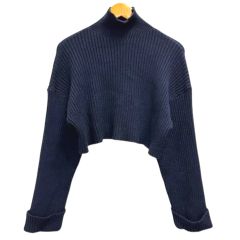 ザラ ZARA ニット セーター ハイネック リブ ショート丈 長袖 M 紺 ネイビー