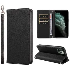 SHANGHAO iphone 11 pro用 ケース 手帳型 上質レザー アイフォン 11プロ ケース 耐衝撃 ストラップホール付き ブラック