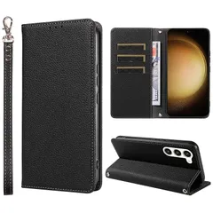 SHANGHAO Galaxy S24 plus 用 ケース 手帳型 上質レザー SC-52E ケース 耐衝撃 ストラップホール付き ブラック