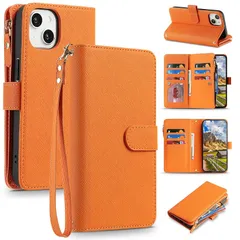 for 用の iPhone 15 Plus 14Plus ケース 手帳型 財布型 カバー SunYoo オレンジ