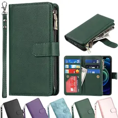 for 用の iPhone 12 Mini ケース 手帳型 財布型 携帯カバー SunYoo グリーン