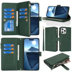 for 用の iPhone 16 Pro Max ケース 手帳型 財布型 携帯カバー SunYoo グリーン