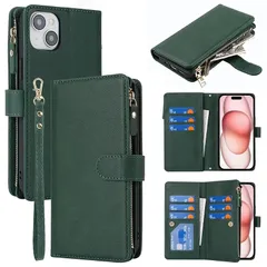 for 用の iPhone 15 ケース 手帳型 財布型 携帯カバー SunYoo グリーン
