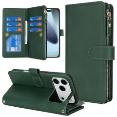 for 用の iPhone 17 Pro 18 Pro ケース 手帳型 財布型 カバー SunYoo グリーン