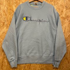 Champion REVERSE WEAVE チャンピオン リバースウィーブ スウェット トレーナー スクリプトロゴ ビッグロゴ刺繍 サックスブルー ライトブルー 水色 XL相当