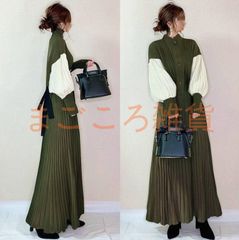 プリーツワンピース 未使用 きれいめ シャツワンピース 長袖 ワンピース レディース 春夏 シャツワンピ バンドカラー フォーマルワンピース マキシ丈 通勤 OL スタンドカラー ワンピ プリーツ切り替え オフィス 大人 