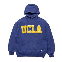 古着 USA製 90S RUSSELL ラッセル UCLA カリフォルニア大学ロサンゼルス校 カレッジ スウェット パーカー メンズL ネイビー BE0977