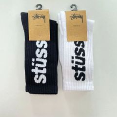 ２足セットSTUSSY ロゴソックス 靴下 クルーソックス ブラック ホワイト メンズ レディース ユニセックス