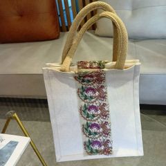 ハンドメイド 花柄デコレーション トートバッグ