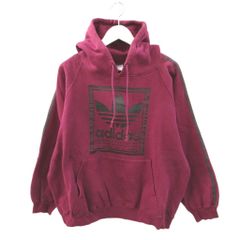 アディダス adidas 90s カナダ製 ボックスロゴ プルオーバーパーカー L バーガンディ 長袖 ロゴプリント トップス