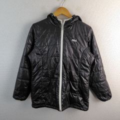 FILA フィラ 中綿ジャケット ブルゾン フード ロゴ刺繡 ブラック L メンズ 古着 スポーツMIX