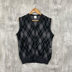 POP TRADING COMPANY ニットベスト アーガイル柄 M ブラック/グレー ◇■ メンズ