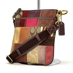 【異素材が織りなす温もり】　COACH　ショルダーバッグ パッチワーク シグネチャー キャンバス スエードレザー 斜めがけ　ブラウン