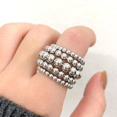 シルバー ボール リング フリーサイズ ワイドリング 多連 ビーズ デザイン 指輪 レディース メンズ ユニセックス 個性的 存在感 ボリュームリング メタリック シンプル モード 韓国ファッション カジュアル おしゃれ アクセサリー 大人 かっこいい