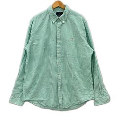 POLO RALPH LAUREN ポロ・ラルフローレン ストライプ ボタンダウン長袖シャツ sizeL/グリーン×ホワイト