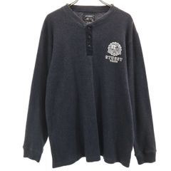 STUSSY ステューシー 長袖 ヘンリーネック サーマル Tシャツ L チャコールグレー ロンT メンズ 古着