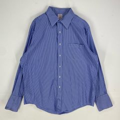 古着 ブルックスブラザーズ Brooks Brothers USA製 長袖シャツ ポケット ロングスリーブ makers L  ブルー系 ストライプ メンズ